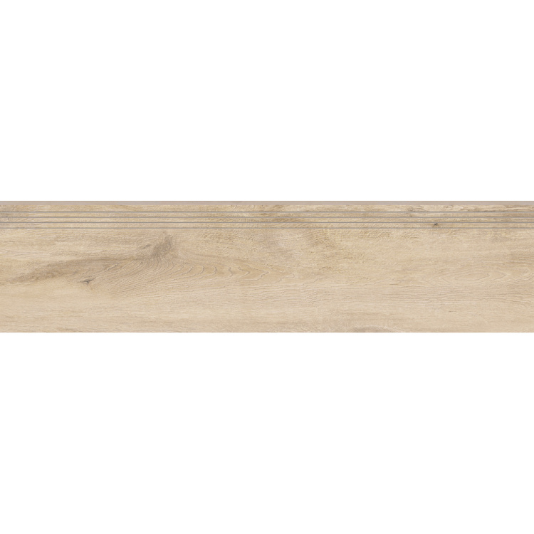 Ступенька из керамогранита Stopnica Guardian Wood Light Beige Rect бежевая 8x1202x297 мм