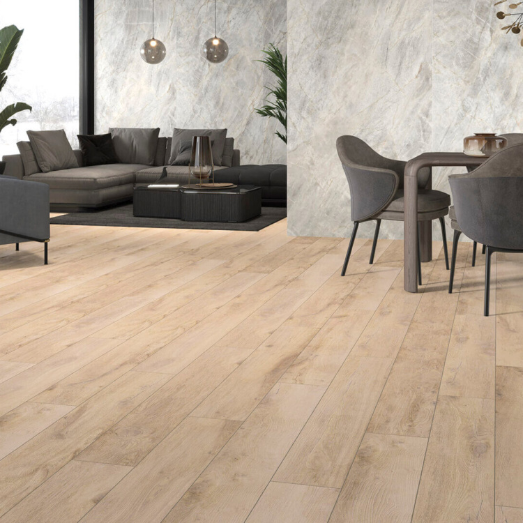 Ступенька из керамогранита Stopnica Guardian Wood Light Beige Rect бежевая 8x1202x297 мм