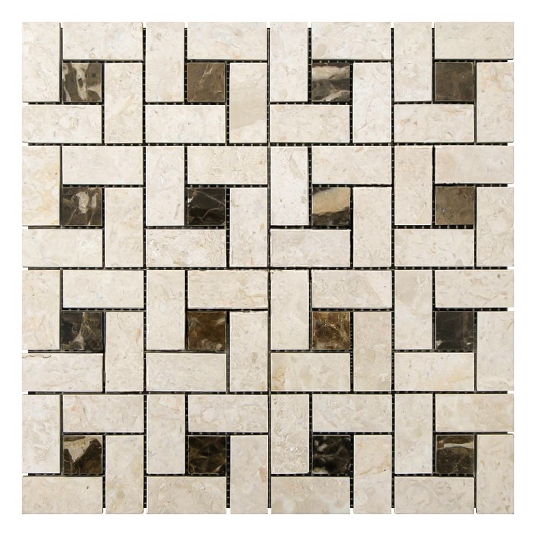 Мозаика из мрамора Полированная МКР-7П (47x23-23x23) Victoria Beige - Emperador Dark