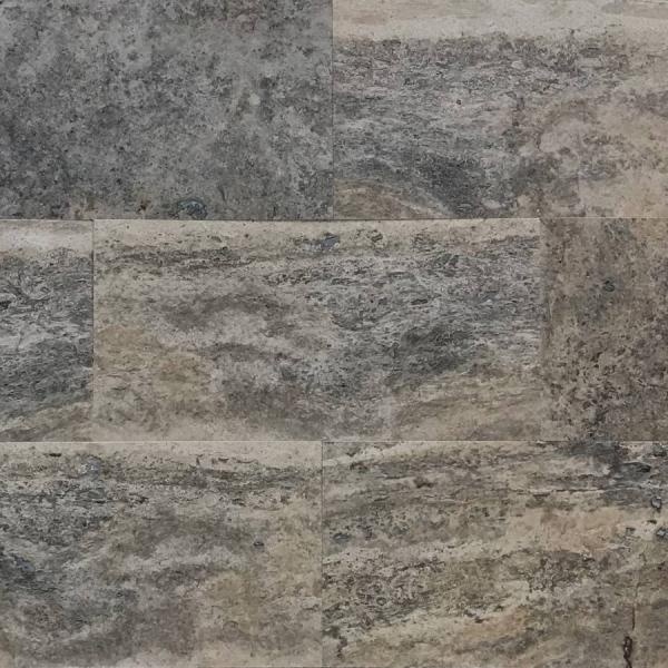 Плитка из травертина Silver vein cut Filled and Honed 1,2х30,5х61 см, серая матовая заполненная шлифованная Export