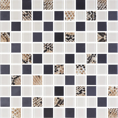 Мозаїка скляна Kotto Ceramica GMP 0825036 С3 print 38/black mat/beige w41 300 x 300 х 8 ( 25 х 25 )