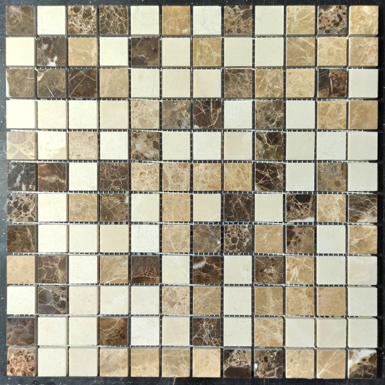 Мозаїка з мармуру Полірована МКР-2П (23x23) Emperador Dark + Emperador Light + Crema Marfil