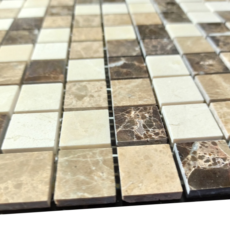 Мозаїка з мармуру Полірована МКР-2П (23x23) Emperador Dark + Emperador Light + Crema Marfil