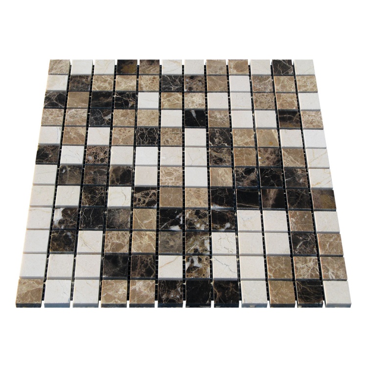 Мозаїка з мармуру Полірована МКР-2П (23x23) Emperador Dark + Emperador Light + Crema Marfil