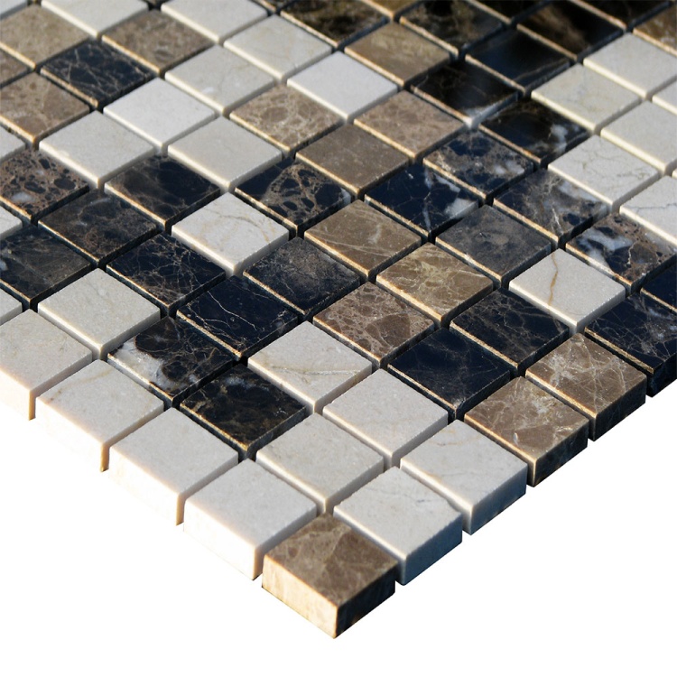 Мозаїка з мармуру Полірована МКР-2П (23x23) Emperador Dark + Emperador Light + Crema Marfil