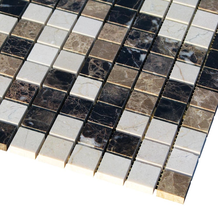 Мозаїка з мармуру Полірована МКР-2П (23x23) Emperador Dark + Emperador Light + Crema Marfil