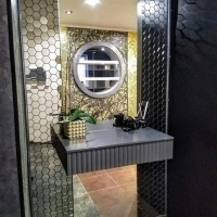 Мозаика зеркальная DecorStoneHub Zs-hex-G графитовая 304х303 мм шестиугольник для оформления каминов