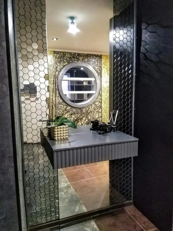 Мозаика зеркальная DecorStoneHub Zs-hex-G графитовая 304х303 мм шестиугольник для оформления каминов