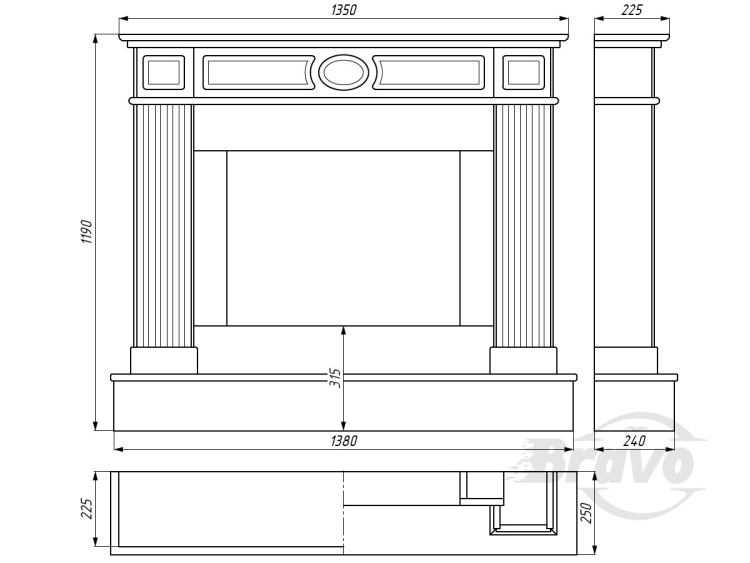 Портал для камина Bravo Оскар Botticino мрамор бежевый прямой
