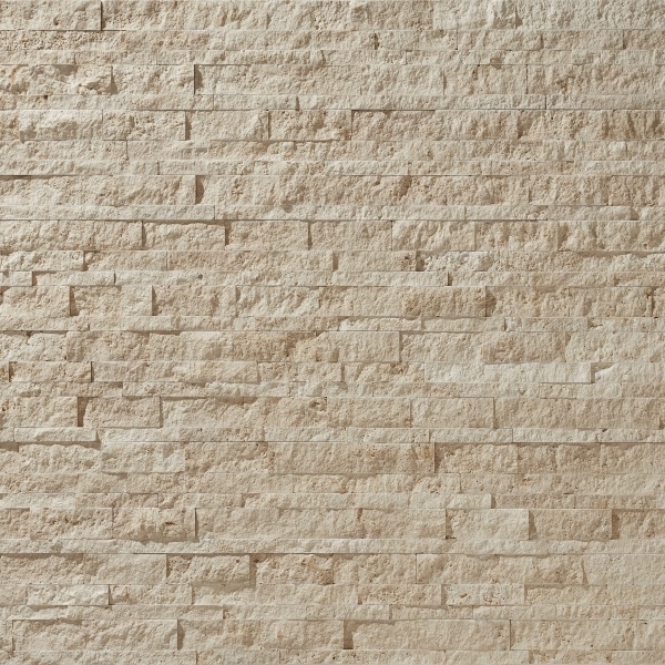 Плитка мозаичная из травертина Light Travertine Split Face Interlocking panel 1,7х17,4х53 см, панель, бежевая с колотой поверхностью